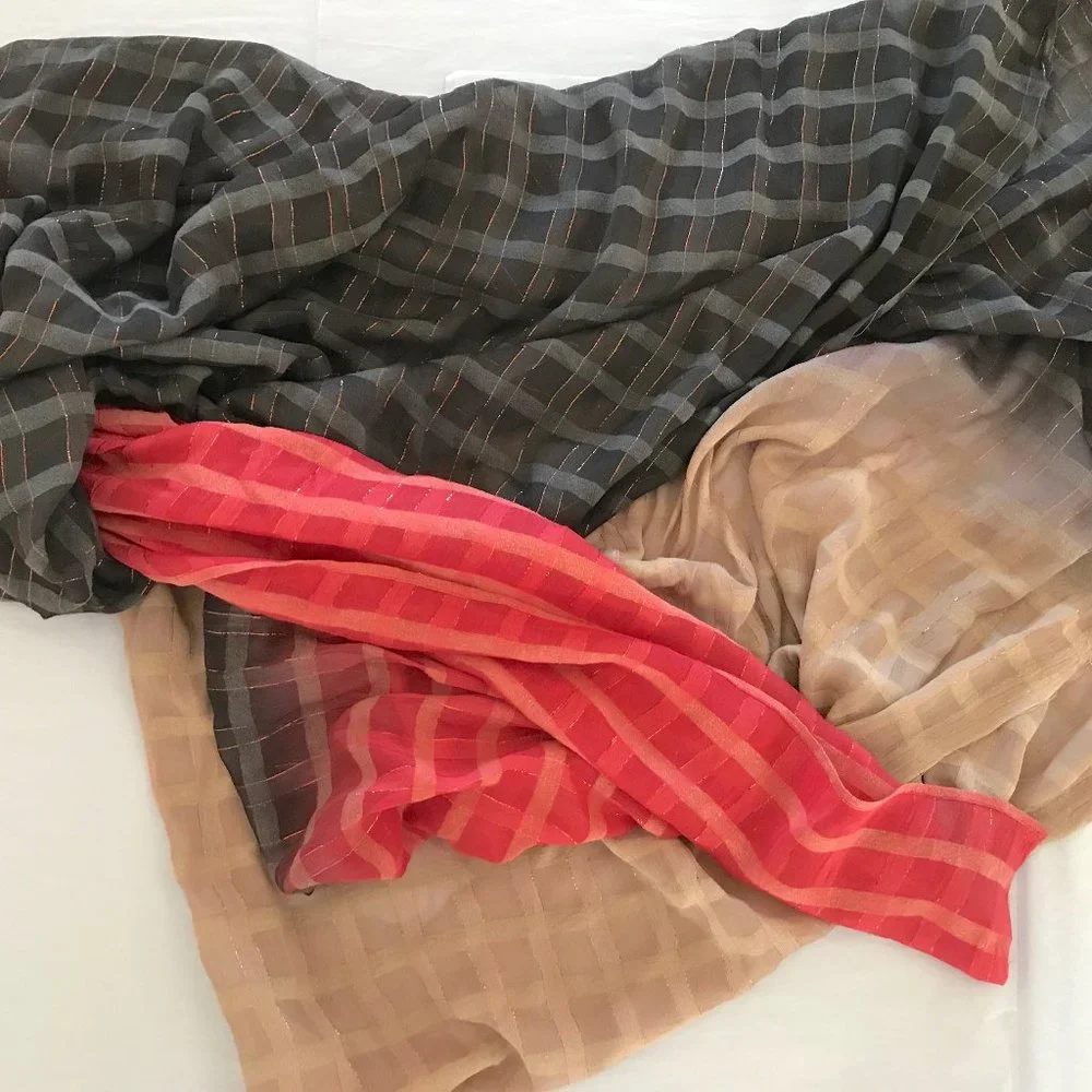 Anthropologie Glinting Windowpane Scarf Large Rectangle Ombre w/ Gold Thread